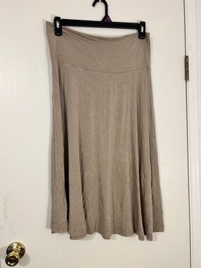 Women's Neutral Taupe Midi Skirt with Flared Silhouette